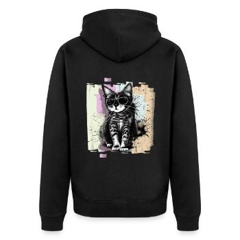 Chat avec des lunettes de soleil - Veste à capuche bio Premium Unisexe - noir - Dos - Nico (187cm)