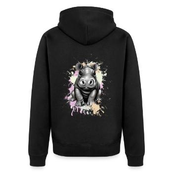 Nilpferd - Unisex Premium Bio Zip Hoodie - Schwarz - Hinten - Nico (187cm)