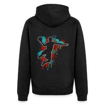 Basketball Basketballer - Unisex Premium Bio Zip Hoodie - Schwarz - Hinten - Nico (187cm)