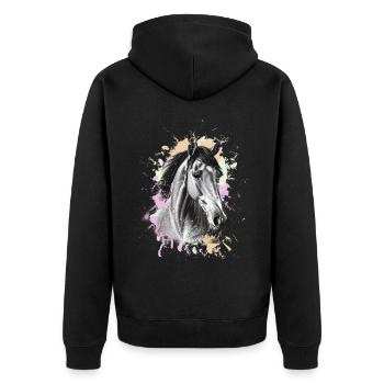 Horse - Unisex Premium Organic Zip Hoodie - black - Back - Nico (187cm)