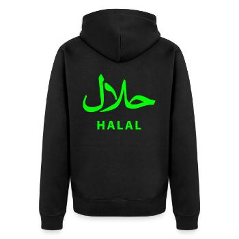 Halal حلال - Unisex Premium Bio Zip Hoodie - Schwarz - Hinten - Nico (187cm)