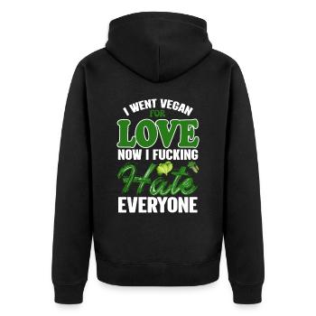 Vegan Veganism - Unisex Premium Organic Zip Hoodie - black - Back - Nico (187cm)