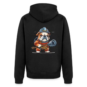 Bulldoggen-Brigade - Unisex Premium Bio Zip Hoodie - Schwarz - Hinten - Nico (187cm)