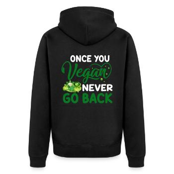 Vegan Veganism - Unisex Premium Organic Zip Hoodie - black - Back - Nico (187cm)