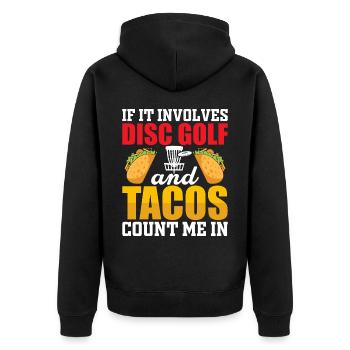 Disc Golf Tacos - Unisex Premium Bio Zip Hoodie - Schwarz - Hinten - Nico (187cm)