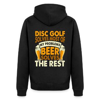 Discgolf Disc Golf - Unisex Premium Bio Zip Hoodie - Schwarz - Hinten - Nico (187cm)
