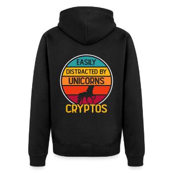 Crypto Cryptocurrency Unicorn - Unisex Premium Organic Zip Hoodie - black - Back - Nico (187cm)
