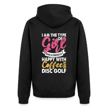 Discgolf Disc Golf - Unisex Premium Bio Zip Hoodie - Schwarz - Hinten - Nico (187cm)