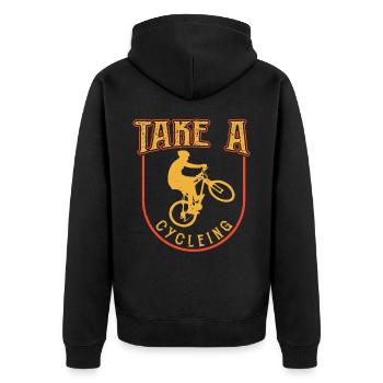Fahrrad Radfahren Mountainbike - Unisex Premium Bio Zip Hoodie - Schwarz - Hinten - Nico (187cm)