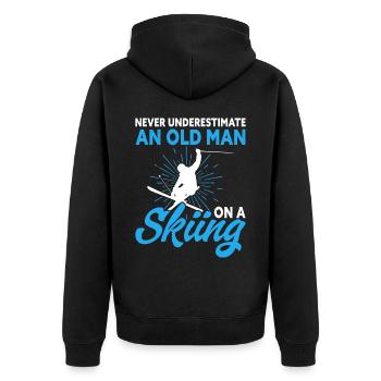 Ski Skifahren Skifahrer - Unisex Premium Bio Zip Hoodie - Schwarz - Hinten - Nico (187cm)
