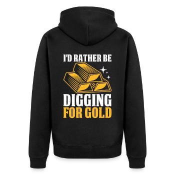 Goldwaschen Goldwäscher Goldschürfer Goldsucher - Unisex Premium Bio Zip Hoodie - Schwarz - Hinten - Nico (187cm)
