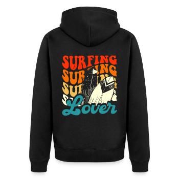 Surfen Surfer - Unisex Premium Bio Zip Hoodie - Schwarz - Hinten - Nico (187cm)