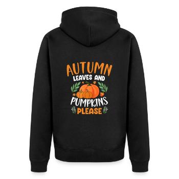 Autumn Leaves And Pumpkins Please - Unisex Premium Bio Zip Hoodie - Schwarz - Hinten - Nico (187cm)