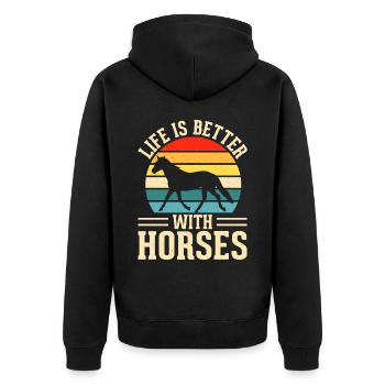 Horses - Unisex Premium Organic Zip Hoodie - black - Back - Nico (187cm)