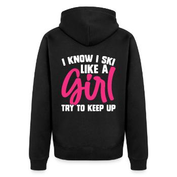 Ski Skifahren Skifahrer - Unisex Premium Bio Zip Hoodie - Schwarz - Hinten - Nico (187cm)