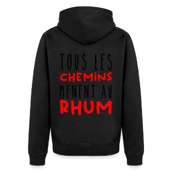 Tous Les Chemins Mènent au Rhum Humour Jeu de Mots - Veste à capuche bio Premium Unisexe - noir - Dos - Nico (187cm)
