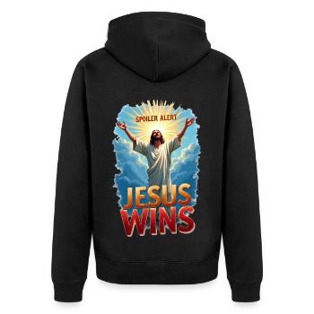 Spoiler Alert: Jesus Wins - Unisex Premium Organic Zip Hoodie - black - Back - Nico (187cm)