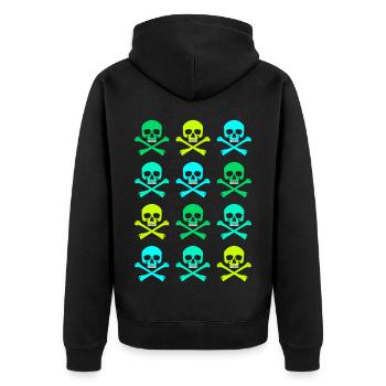 Totenkopf / Muster / Grün - Unisex Premium Bio Zip Hoodie - Schwarz - Hinten - Nico (187cm)