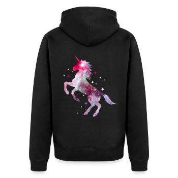 Einhorn Unicorn Pferd Glitzer Isländer - Unisex Premium Bio Zip Hoodie - Schwarz - Hinten - Nico (187cm)