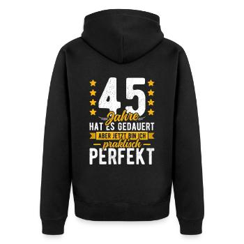 45 Geburtstag Mann 45er 45ter Ich bin 45 Jahre alt - Unisex Premium Bio Zip Hoodie - Schwarz - Hinten - Nico (187cm)