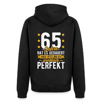 65 Geburtstag Mann 65er 65ter Ich bin 65 Jahre alt - Unisex Premium Bio Zip Hoodie - Schwarz - Hinten - Nico (187cm)