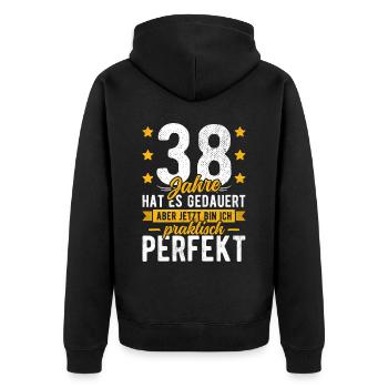 38 Geburtstag Mann 38er 38ter Ich bin 38 Jahre alt - Unisex Premium Bio Zip Hoodie - Schwarz - Hinten - Nico (187cm)
