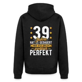 39 Geburtstag Mann 39er 39ter Ich bin 39 Jahre alt - Unisex Premium Bio Zip Hoodie - Schwarz - Hinten - Nico (187cm)