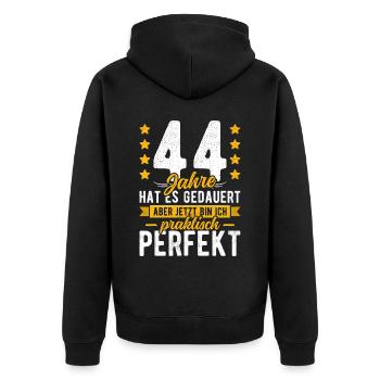 44 Geburtstag Mann 44er 44ter Ich bin 44 Jahre alt - Unisex Premium Bio Zip Hoodie - Schwarz - Hinten - Nico (187cm)