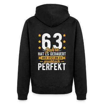 63 Geburtstag Mann 63er 63ter Ich bin 63 Jahre alt - Unisex Premium Bio Zip Hoodie - Schwarz - Hinten - Nico (187cm)