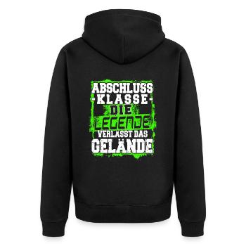 Abschlussklasse - Die Legende - Abitur - Matura - Unisex Premium Bio Zip Hoodie - Schwarz - Hinten - Nico (187cm)