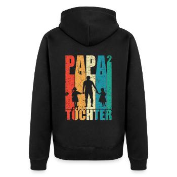 Papa Hoch 2 Dad Hoch 2 Töchter Vatertag Geschenk - Unisex Premium Bio Zip Hoodie - Schwarz - Hinten - Nico (187cm)