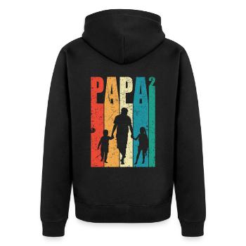 Papa Hoch 2 Dad Hoch 2 Kinder Zweifacher Vater - Unisex Premium Bio Zip Hoodie - Schwarz - Hinten - Nico (187cm)
