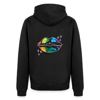 LGBTQ Parade Regenbogenfahne Kuss - Unisex Premium Bio Zip Hoodie - Schwarz - Hinten - Nico (187cm)