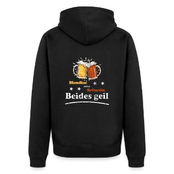Blondine oder Brünette beides geil Design - Unisex Premium Bio Zip Hoodie - Schwarz - Hinten - Nico (187cm)
