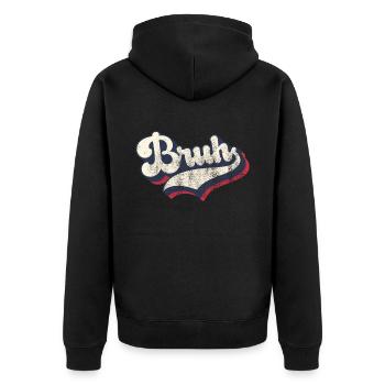 Vintage Retro Bruh Slang Meme Sarkastisch - Unisex Premium Bio Zip Hoodie - Schwarz - Hinten - Nico (187cm)