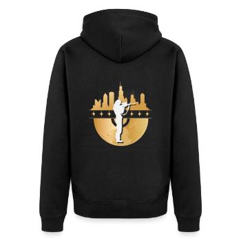 Jägerin, Urban & Lifestyle - Unisex Premium Bio Zip Hoodie - Schwarz - Hinten - Nico (187cm)