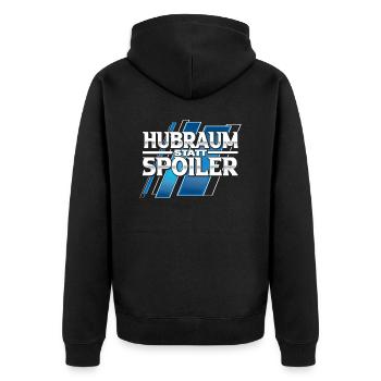 Hubraum statt Spoiler - Motorsport - Unisex Premium Bio Zip Hoodie - Schwarz - Hinten - Nico (187cm)