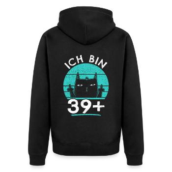 40. Geburtstag Frau 40er 40ter Ich bin 39+ plus - Unisex Premium Bio Zip Hoodie - Schwarz - Hinten - Nico (187cm)