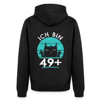 50. Geburtstag Frau 50er 50ter Ich bin 49+ plus - Unisex Premium Bio Zip Hoodie - Schwarz - Hinten - Nico (187cm)