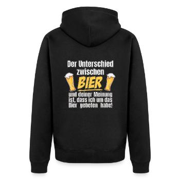 Der Unterschied zwischen Bier und deiner Meinung - Unisex Premium Bio Zip Hoodie - Schwarz - Hinten - Nico (187cm)
