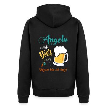 Angeln und Bier darum bin ich hier Angler Geschenk - Unisex Premium Bio Zip Hoodie - Schwarz - Hinten - Nico (187cm)