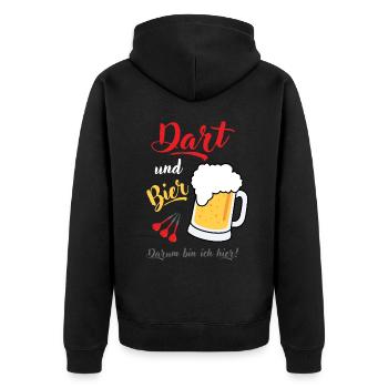 Dart und Bier Dartspieler Dartspruch Geschenk Spaß - Unisex Premium Bio Zip Hoodie - Schwarz - Hinten - Nico (187cm)