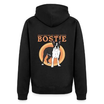 Boston Terrier Dad Hunde Hundebesitzer Geschenk - Unisex Premium Bio Zip Hoodie - Schwarz - Hinten - Nico (187cm)