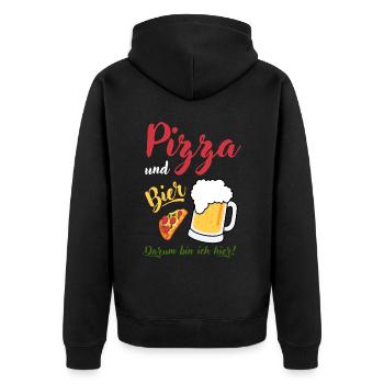 Pizza Bier Spruch Geschenk Bierliebhaber Vatertag - Unisex Premium Bio Zip Hoodie - Schwarz - Hinten - Nico (187cm)