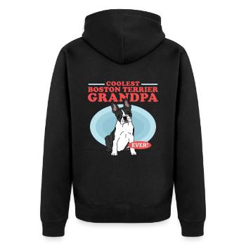 Boston Terrier Grandpa Hundehalter Geschenk - Unisex Premium Bio Zip Hoodie - Schwarz - Hinten - Nico (187cm)