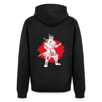 Samurai Japanischer Krieger Blutmond Design - Unisex Premium Bio Zip Hoodie - Schwarz - Hinten - Nico (187cm)