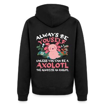 Axolotl Amphibie Lurch Salamander - Unisex Premium Bio Zip Hoodie - Schwarz - Hinten - Nico (187cm)