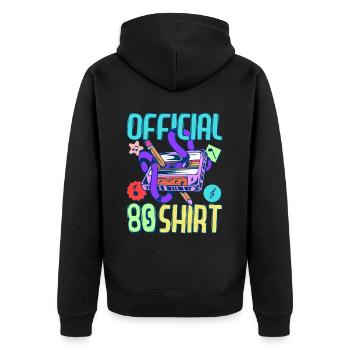 80er Jahre Outfit Party 80's Motto Mottoparty 1980 - Unisex Premium Bio Zip Hoodie - Schwarz - Hinten - Nico (187cm)