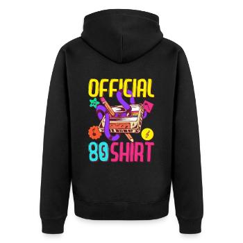 80er Jahre Outfit Party 80's Motto Mottoparty 1980 - Unisex Premium Bio Zip Hoodie - Schwarz - Hinten - Nico (187cm)