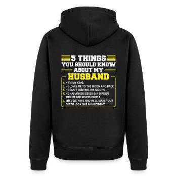 Herren Stolzer Ehemann der besten Ehefrau der Welt - Unisex Premium Bio Zip Hoodie - Schwarz - Hinten - Nico (187cm)